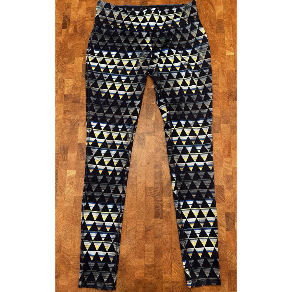 Mossimo Womens Athletic Leggings Geometric Triangle Pattern Blue Green Sz Small